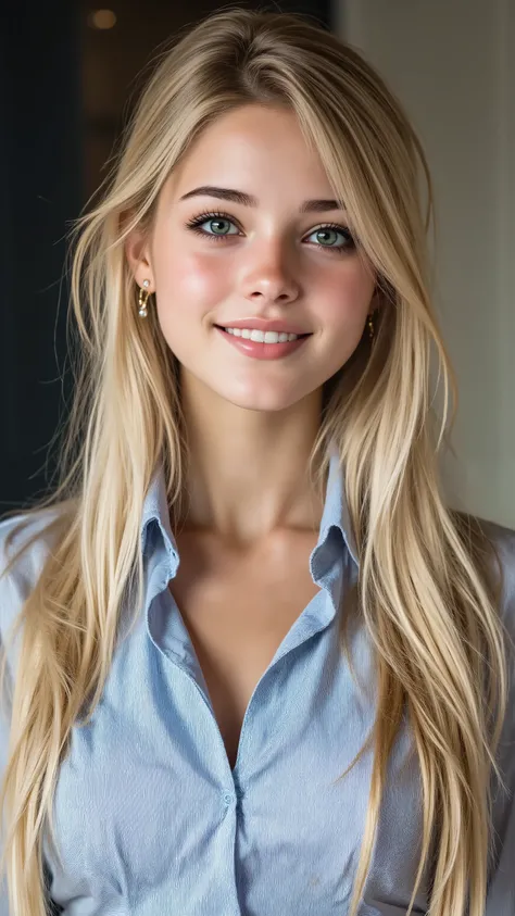 Aven, blonde, 19 years old, freckles on nose and cheeks, croatian, perfect body, green eyes, smiling, 8k, realistic,