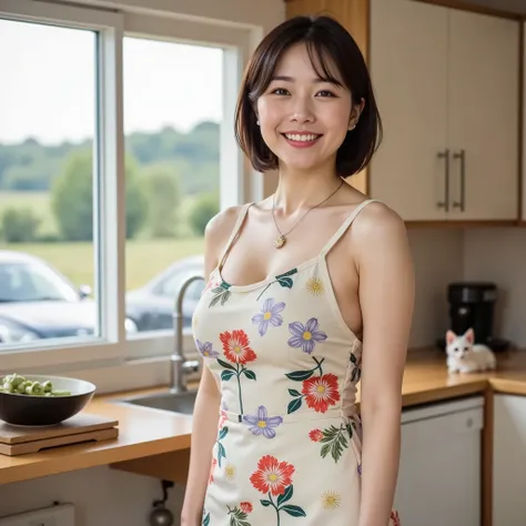 『1 Japanese girl:1.3』『real photo:1.3』best quality:1.aggy big breasts、 narrow waist :1.howing teeth、((40 year old woman))、unadorned『smiling:1.9』、(((anatomically correct、perfect anatomy、anatomically correct指)))、realistic, best quality, ultra high resolution,...