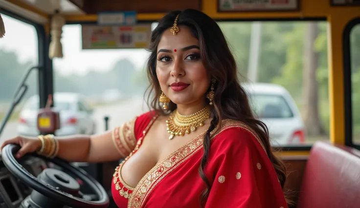 Hot Indian girl with longcut hair ,wearing standing woman, Big cheeks & big breasts big waist wet clothes ,bold body girl,(((desi girl))), chubby face, natural skin, wearing stunning bridal bra clothes charming black & blonde hair, ((hair ends are brown ...