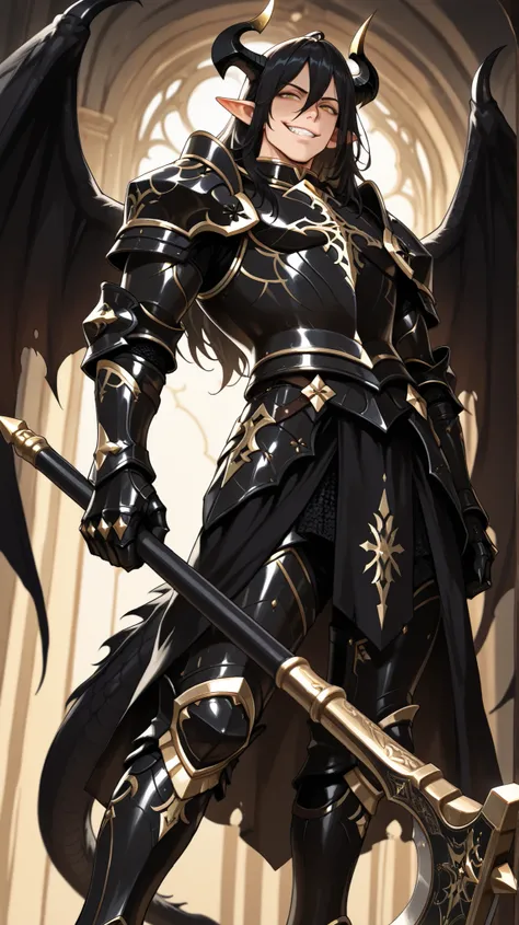 (masterpiece, best quality: 1. 5), highres, 8K, CG, (((Anime))), (1 male), lean body, ((masculine)), (floating in the air), weredragon, japanese anime style, glossy black, shiny black leather, ((beautiful golden eyes, finely detailed eyes, bright eyes, ver...