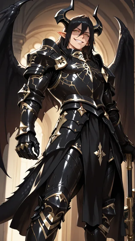 (masterpiece, best quality: 1. 5), highres, 8K, CG, (((Anime))), (1 male), lean body, ((masculine)), (floating in the air), weredragon, japanese anime style, glossy black, shiny black leather, ((beautiful golden eyes, finely detailed eyes, bright eyes, ver...