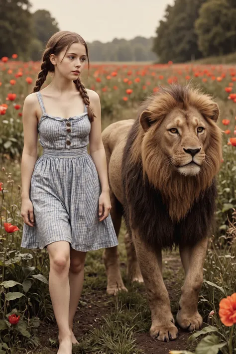 Dorothy is sex puppet, Dorothy and the Cowardly Lion walking through a field of poppies,
antqgldnCE style,
nsfw,
for Adult,
Photorealism,
((A scene from a live-action movie)),
Incredibly detailed,
19th century photo, antique photo, sepia toned photo,
Do...