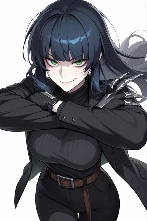 absurdres, (((Ultra HD))), (((Ultra High Quality))), ((hyper detailed)), ((Ultra High Resolution)), (Highly rendered), ((detailed eyes)), (((8K))), ((perfect face)), ((masterpiece)), cinematic, darkened, solo, 1girl, young, thin, freckles, dark blue hair, ...