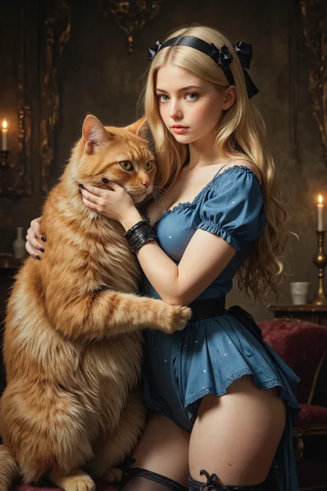 The prostitute Alice seduces the Cheshire Cat,
antqgldnCE style,
nsfw,
for Adult,
Photorealism,
((A scene from a live-action movie)),
Incredibly detailed,
19th century photo, antique photo, sepia toned photo,
Alice has straight blonde hair that reaches ...