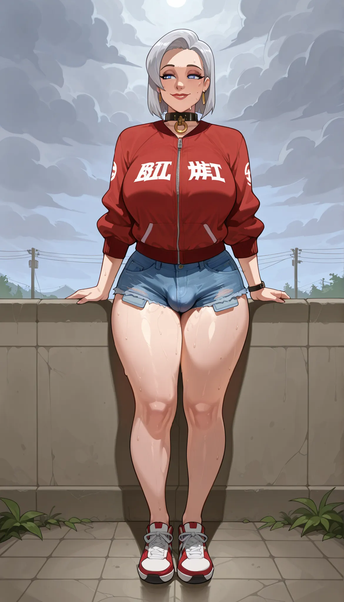 1female,36 years old,MILF,mature,Bigchest,Big breasts Thin waist,slenderlegs,long leges,Busty and sexy,Pornographic exposure, solo,(Background with:bamboo forrest,clubs) She has long silver-gray hair,standing on your feet,Sweat profusely,drenched all over ...