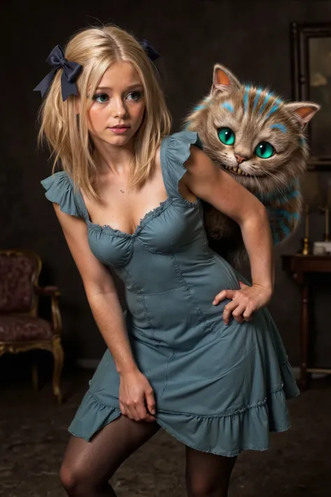 The prostitute Alice seduces the Cheshire Cat,
antqgldnCE style,
nsfw,
for Adult,
Photorealism,
((A scene from a live-action movie)),
Incredibly detailed,
19th century photo, antique photo, sepia toned photo,
Alice has straight blonde hair that reaches ...