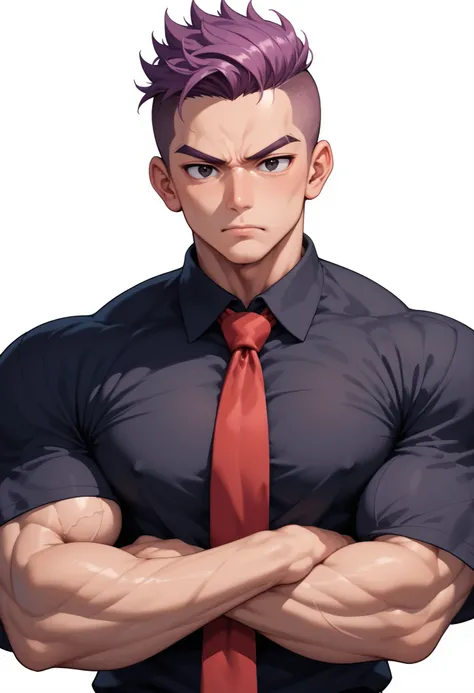 source_anime ,((White background)) White skin ((japan man)) ((1man)) , (solo man) , rathing_questionable , (dandy president) , black eyes ,(purple undercut hair) ((40 years old)), broad shoulder , square shaped face , handsome , ((Old ,aged)) (black shi...