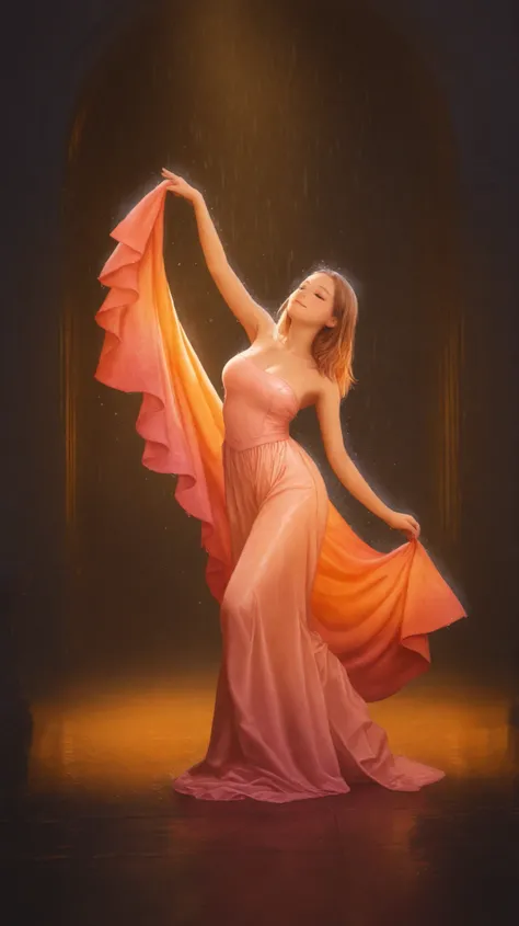 cute,charming beautiful girl,dancing,rainy,cozy atmosphere,beautiful background,high quality,professional,8k,ultra-detailed,photorealistic,natural lighting,soft focus,warm color palette,vibrant colors,fantasy,concept art