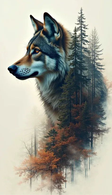 "Double exposed full length portrait of an insanely majestic King Wolf with forest landscape, luminous forest landscape", JK Russ Mills, CGSociety, Minjae Lee Chalida Mingmalee, Anna Dittmann, Jordan Grimmer, Splash Art, Reverse Graffiti, by Alex Maleev, Yoji Shinkawa 88 light brown, blue and brown details|