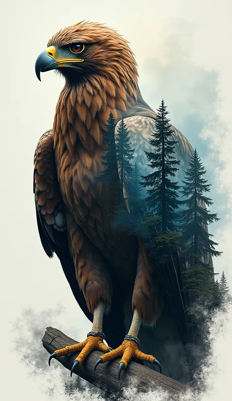 "Double exposed full length portrait of an insanely majestic King German Eagle with forest landscape and thunderstorm, luminous forest landscape", JK Russ Mills, CGSociety, Minjae Lee Chalida Mingmalee, Anna Dittmann, Jordan Grimmer, Splash Art, Reverse Graffiti, by Alex Maleev, Yoji Shinkawa 88 light brown, blue and brown details|