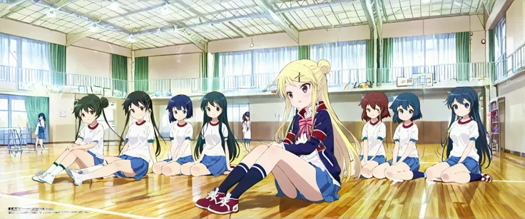 1girl,Kujou Karen very long hair,blonde hair,single hair bun,hairclip,x hair ornament,sidelocks,side swept bangs,black eyes
kin-iro mosaic high school uniform,black jacket,white shirt,collared shirt,pink bowtie,neck ribbon,pink ribbon,long sleeves,small br...