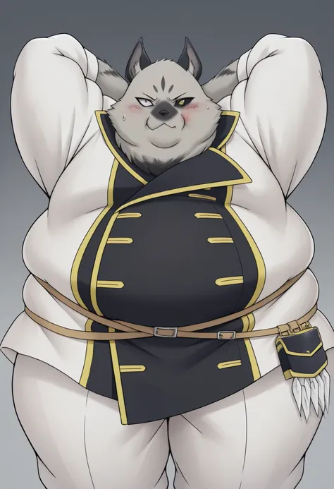 masterpiece, best quality, newest, absault dress, high resolution, 1 boy, solo, lanteveldt, Confident, is watching viewers, gradient background, very overweight,Totally Obese,abnormally bulging round abdomen,hyperinflation,belly with fat,huge bulging bo...