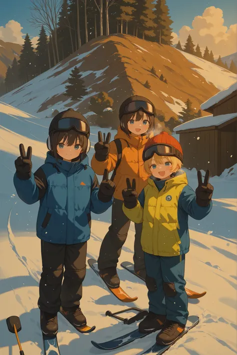 masterpiece, perfect face, perfect hand in h, High Quality, bright illustrations,s skiing,