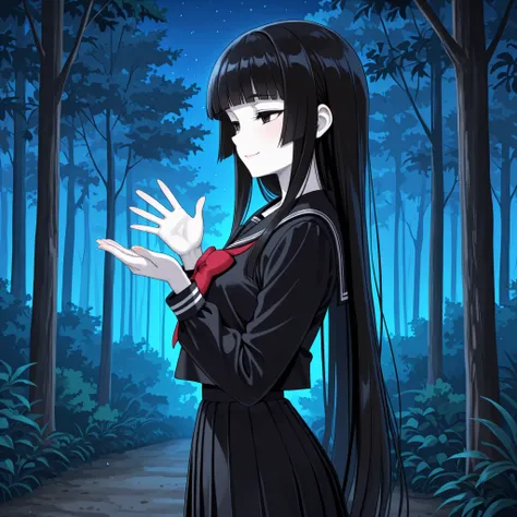 1 girl, beautiful girl,adult,18 years old,black eyes,narrow eyes,black hair, very long hair,blunt bangs,skinny,masterpiece,general,highres, ultra-detailed,very aesthetic,best quality ,best hands,5_fingers,best eyes,perfect anatomy,anime coloring,easynegati...