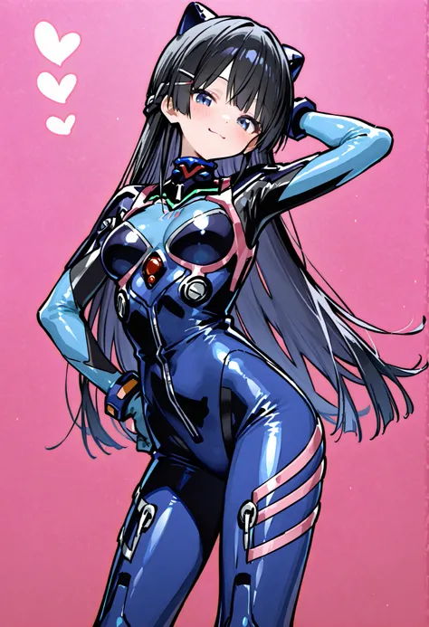748cmstyle。Tsukino Mito (Nijisanji)、plug suit。smile。standing。EVANGELION。No.310。stretch。headgear, BLACK。pink line