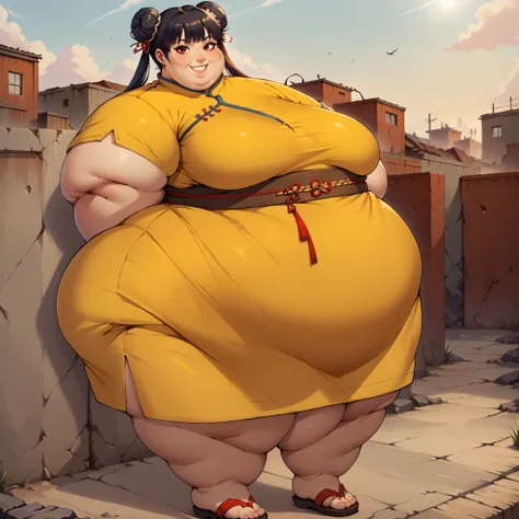 score_9, score_8_up, score_7_up, score_6_up, score_5_up, score_4_up, BREAK, source_anime,
1girl, black hair, blunt bangs, double bun, long hair, red eyes, twin tails, breasts
cheongsam, sandals, SSBBW, fat, 500 lbs.,
hands behind back, smile, full body, lo...