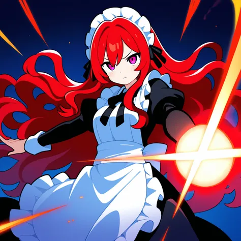 Beautiful Girl maid red hair long hair wavy hair with a graceful expression punch fight