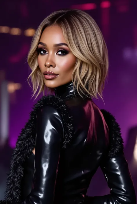 (masterpiece, best quality:1.2), 1girl, solo, woman, mid body image, (makeup:1.4), turtleneck latex outfit, zipper, highly detailed fur, natural skin texture, 4k textures, Highly detailed perfect , Lightroom, Intricate, Ultra-Realistic, Out There, (HDR:1.3...