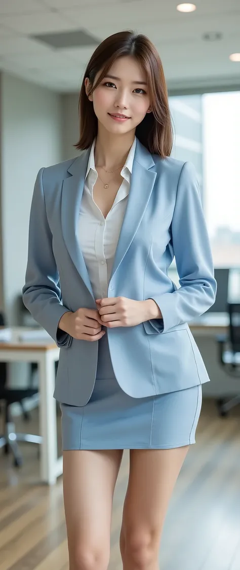 Beautiful female office worker 、 Opposing Pose 、(Sexy Japanese OL Full Body)、((From head to toe))、Sexy pose where the foot is opened by putting weight on one leg、Ultra low angle shooting、(Accentuate your long legs)、 beautiful feet、 beautiful feet、 beaut...