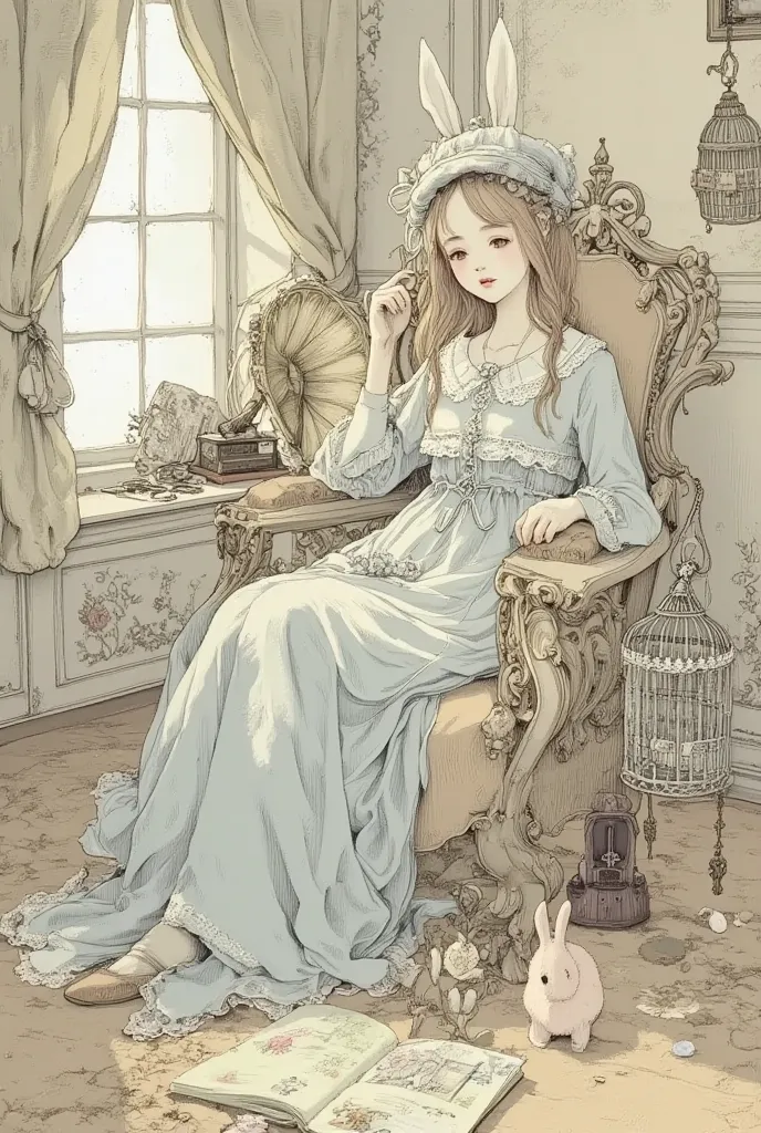 Loputin style, Victorian illustration, vintage Alice style Flux 1 D