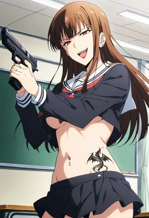 score_9,score_8_up,score_7_up,score_6_up, source_anime, girl, dynamic pose, , long hair, brown hair, sidelocks, bangs, red eyes, , ear piercing, long hair, , lipstick,Hot girl, baddie, smoking, sensual, attractive ,masterpiece, best quality, highly detaile...