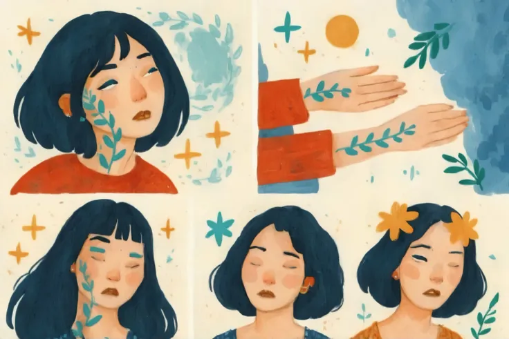 2D ART, hyper detailed gouache painting, illustration, gougoupaintleaves style, portrait of 1girl, solo, black hair, closed eyes, detailed face, simple white background, face portrait, very detailed, Ink pastel