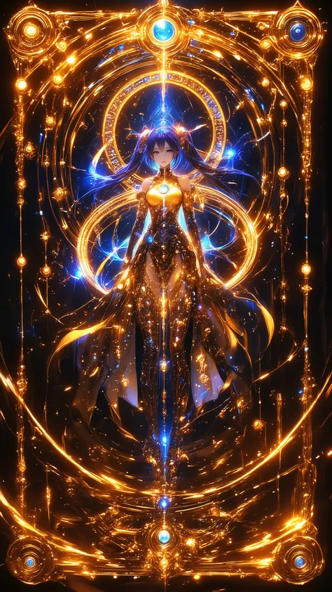 rectangular golden card plate,if it's an ancient relic、decorations like hieroglyphs and runes。embed a magic circle or gemstone。If it's a forbidden book、Designed to imitate a sealed chain。Half luminescence。
A beautiful hologram of Hatsune Miku is projected...