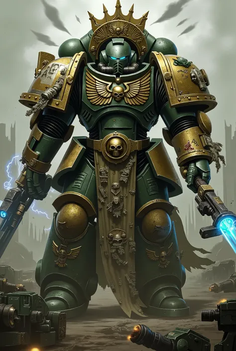 A colossal humanoid mech inspired by BT-7274 from Titanfall 2, fused with the regal and gothic grandeur of a Terra-born Imperial Knight from Warhammer 40k, text labels:"T-4965", "Terra Arbites", "Hall of Judgement". The frame is heavily armored with indust...