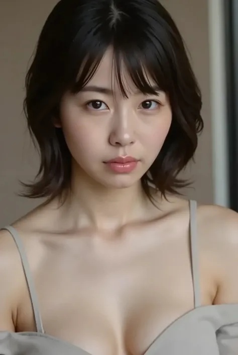 (( Highest Quality )), ((masterpiece)), ( details),     Japanese,   first person view   ,1 girl on break day, Voluptuous women ,   sexy,(  in the bedroom),(((    abnormally large breasts   ,   completely naked,  beautiful breasts, short bob hair))),  black...