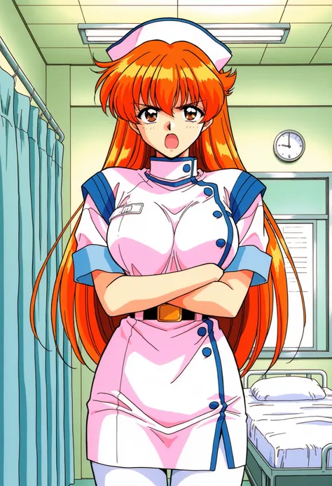Score_9, score_8_up, score_7_up, source_anime, Nogiwa_Miho_OVA, solo, long hair, orange hair, bangs, brown eyes, large breasts, 1990s (style), (best quality), (high quality), {masterpiece}, extremely delicate and beautiful, ultra-detailed, beautiful detail...
