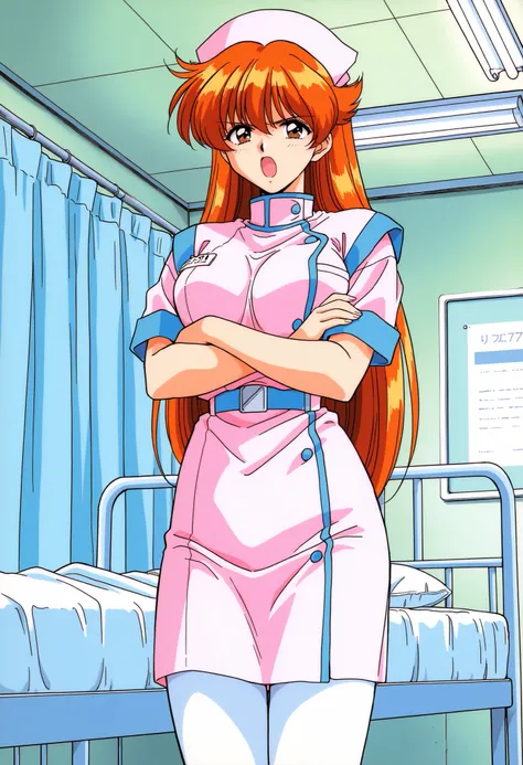 Score_9, score_8_up, score_7_up, source_anime, Nogiwa_Miho_OVA, solo, long hair, orange hair, bangs, brown eyes, large breasts, 1990s (style), (best quality), (high quality), {masterpiece}, extremely delicate and beautiful, ultra-detailed, beautiful detail...