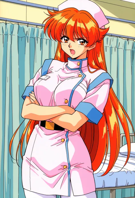 Score_9, score_8_up, score_7_up, source_anime, Nogiwa_Miho_OVA, solo, long hair, orange hair, bangs, brown eyes, large breasts, 1990s (style), (best quality), (high quality), {masterpiece}, extremely delicate and beautiful, ultra-detailed, beautiful detail...