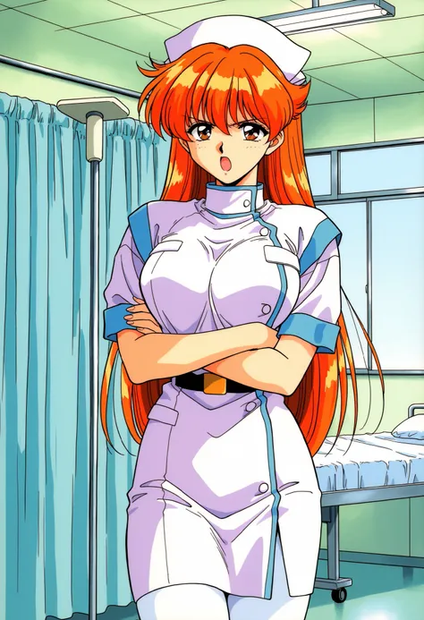 Score_9, score_8_up, score_7_up, source_anime, Nogiwa_Miho_OVA, solo, long hair, orange hair, bangs, brown eyes, large breasts, 1990s (style), (best quality), (high quality), {masterpiece}, extremely delicate and beautiful, ultra-detailed, beautiful detail...