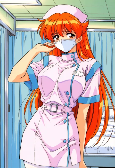 Score_9, score_8_up, score_7_up, source_anime, Nogiwa_Miho_OVA, solo, long hair, orange hair, bangs, brown eyes, large breasts, 1990s (style), (best quality), (high quality), {masterpiece}, extremely delicate and beautiful, ultra-detailed, beautiful detail...