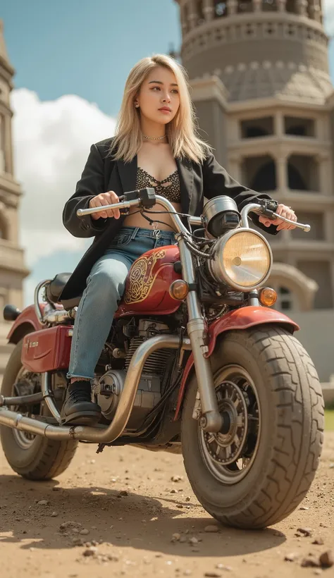 ( masterpiece:1.2 ), ( super detailed), 8k, 16k, wallpaper,( steampunk:2.0) ,Female Explorer, sci-fi , graphic novel , retrofuture, avant-garde ,Steam engine,The evolved vehicle of,mechanical