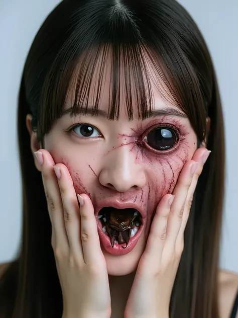 her face is turning into a cockroach