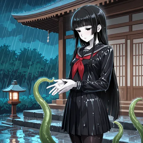 1 girl, beautiful girl,adult,18 years old,black eyes,narrow eyes,black hair, very long hair,blunt bangs,skinny,masterpiece,general,highres, ultra-detailed,very aesthetic,best quality ,best hands,5_fingers,best eyes,perfect anatomy,anime coloring,easynegati...