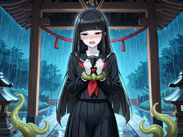 1 girl, beautiful girl,adult,18 years old,black eyes,narrow eyes,black hair, very long hair,blunt bangs,skinny,masterpiece,general,highres, ultra-detailed,very aesthetic,best quality ,best hands,best eyes,perfect anatomy,anime coloring,easynegative,black l...
