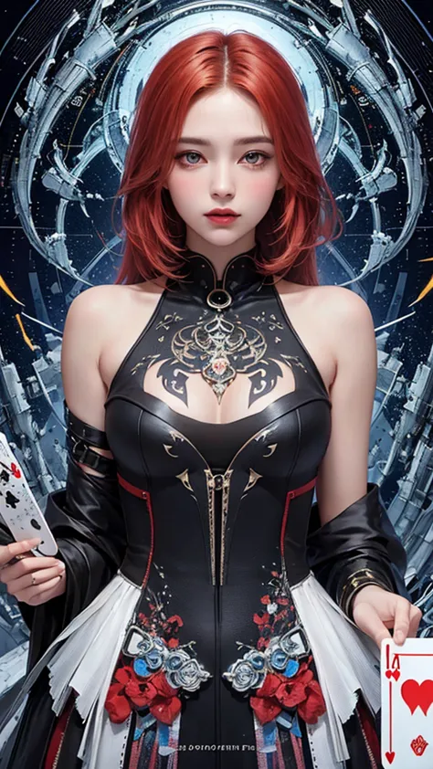 masterpiece, best quality, One Girls, 32K Wallpaper, ((card game cards、Highest rarity,The card is a hologram))、Very Detailed,, Vintage sci-fi,  geometric movie poster , shape,  abstract, Portfolio, perfection, detailed face, extremely talented, the most complicated futuristic machine, Detailed unlimited complete equipment :, Very Simple Background, The texture of people: Grunge, high resolution, best quality, high image quality, complicated, refined,  geometric decoration ,  (graffiti), Double Exposure, a fluid fusion of  abstract art, Glitch, 2D,  original illustration composition, limited edition color fusion, Geometric art style, Number of rows, flat color, teeth, random hair color, Random Hairstyles, random eye color, ,MINIMALIST,  dark eyes, MOTION ILLUSTRATION,  
