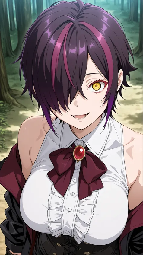 nihiro ,ishura
High quality ,  best quality , masterpiece,  High Resolution , anatomically correct,anime Coloring
Detailed hair color(LoRA:nihilo), Detaile Hairstyle(LoRA:nihilo) ,screencap
1girl,solo, Cool woman, adult
, black hair, purple hair, streaked ...