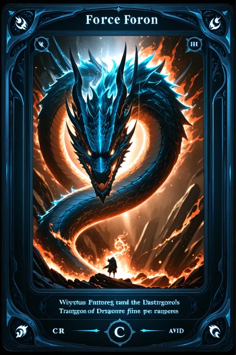 c4rd,english text,character name,trading card, handwritten illustration、Tasteful style of painting、攻撃forceと守備force, Drangon of Fire, cool cards, Highest Quality, 4K, 8K, high resolution, masterpiece,  EXTREMELY DETAILED , realistic, photographic, HDR, UHD,...