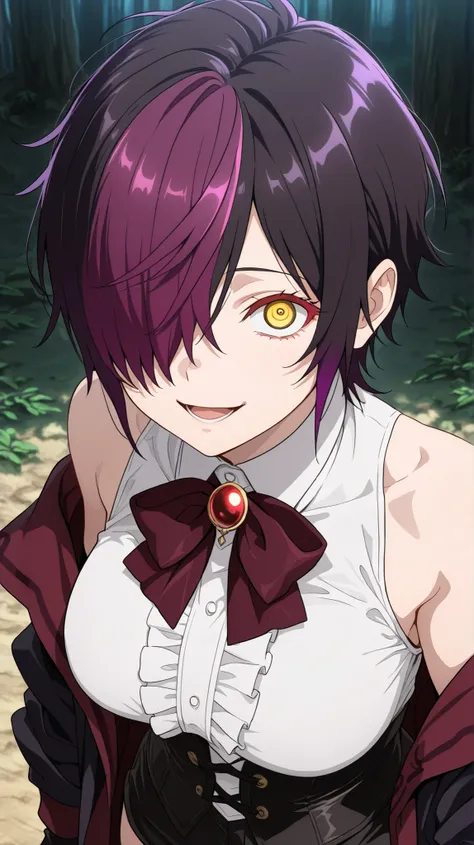 nihiro ,ishura
High quality ,  best quality , masterpiece,  High Resolution , anatomically correct,anime Coloring
Detailed hair color(LoRA:nihilo), Detaile Hairstyle(LoRA:nihilo) ,screencap
1girl,solo, Cool woman, adult
, black hair, purple hair, streaked ...