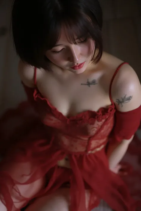 kneeling, from above, open mouth, Korean, (((brown hair))), reflected light, chiaroscuro, depth of field, cinematic lighting, ray tracing, Sony FE GM, UHD, super detail, masterpiece, textured skin, high detail, best quality, award winner，3D,hdr（HighDynamic...