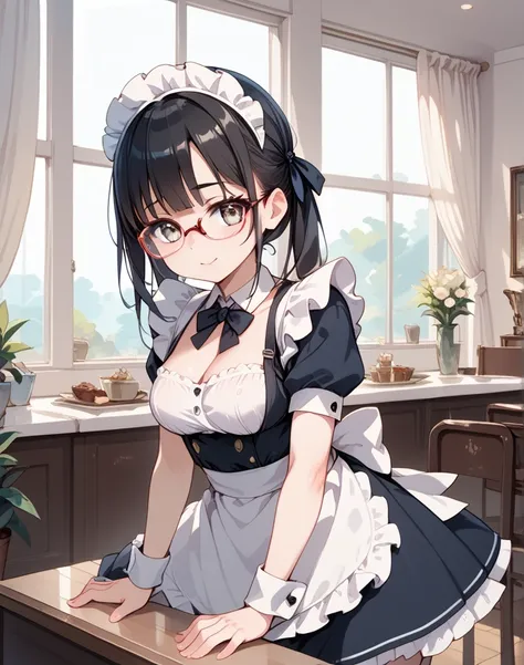 black hair、glasses、maid、Makes You Blush