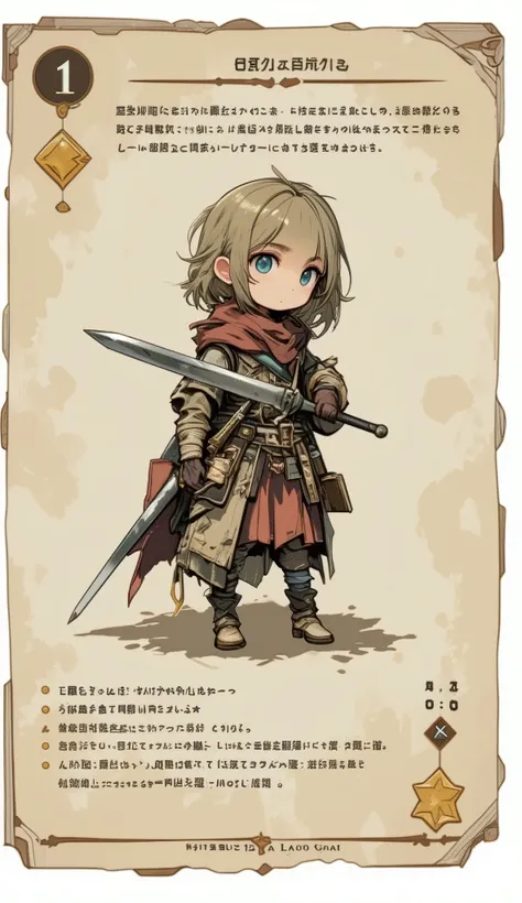 A game card, the weakest character, LV 1 character, a small character card, a shabby sword, shabby equipment, a single star, a plain colored card,