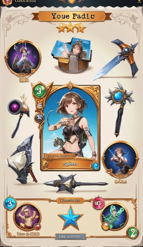 Game cards, I bought a 10-card pack but only got the weakest character card in the gacha, a weak character card, a shabby sword, shabby equipment, one star, a card with a flat color, 