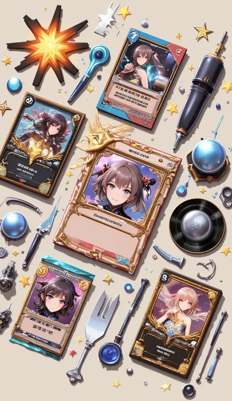Game cards, I bought a 10-card pack but only got the weakest character card in the gacha, a weak character card, a shabby sword, shabby equipment, one star, a card with a flat color, 