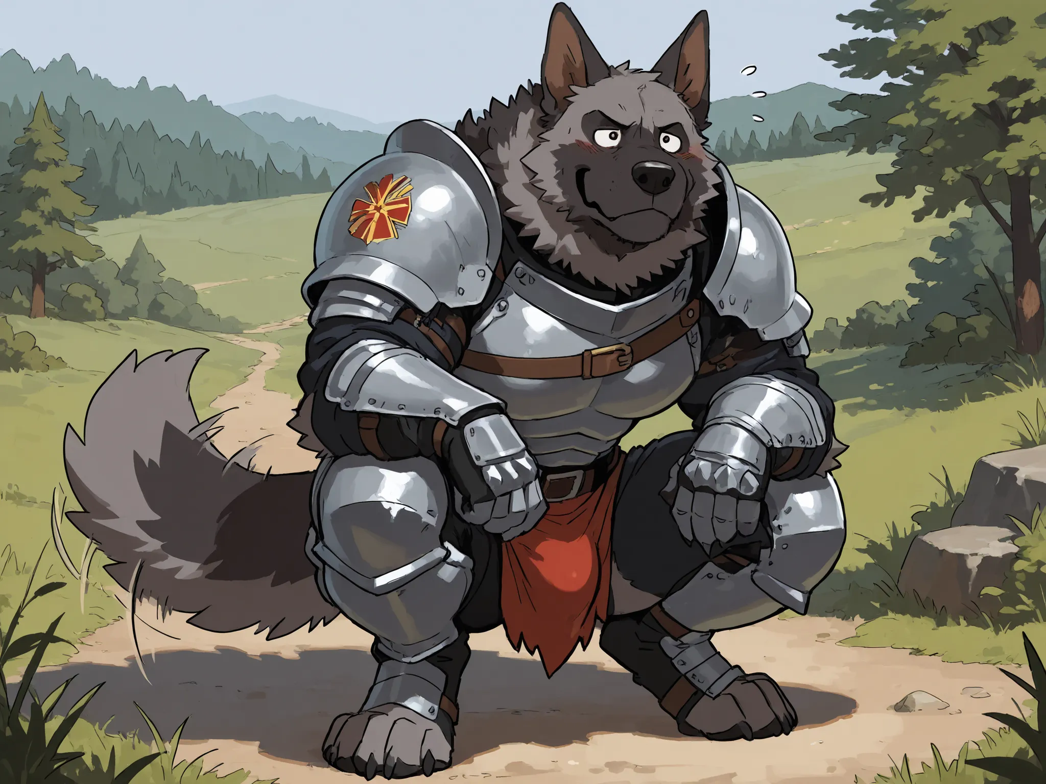 score_9, score_8_up, score_7_up, score_6_up, masterpiece, best quality, amazing quality, stripping armor off, very aesthetic, by a cottage, looking at lavender, absurdres, newest, scenery, (heartless, muscular, feral, dominant, lost in thought, big muscles...