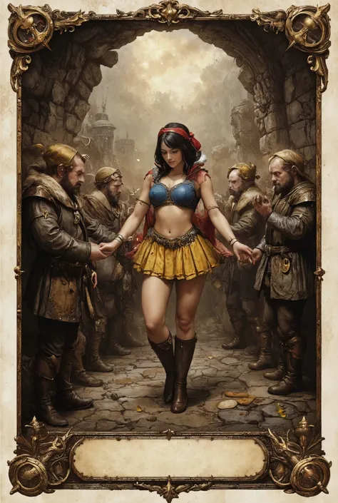 Snow White is exploited by the barbarian dwarves,
antqgldnCE style, Pussy, tr4dingcard, c4r4d,
nsfw,
for Adult,
Photorealism,
((A scene from a live-action movie)),
Incredibly detailed,
19th century photo, antique photo, sepia toned photo,
1girl, 7guys,
E...