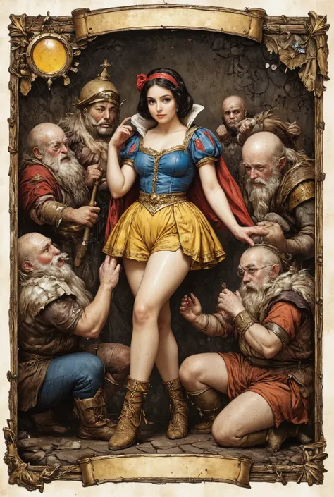 Snow White is exploited by the barbarian dwarves,
antqgldnCE style, Pussy, tr4dingcard, c4r4d,
nsfw,
for Adult,
Photorealism,
((A scene from a live-action movie)),
Incredibly detailed,
19th century photo, antique photo, sepia toned photo,
1girl, 7guys,
E...